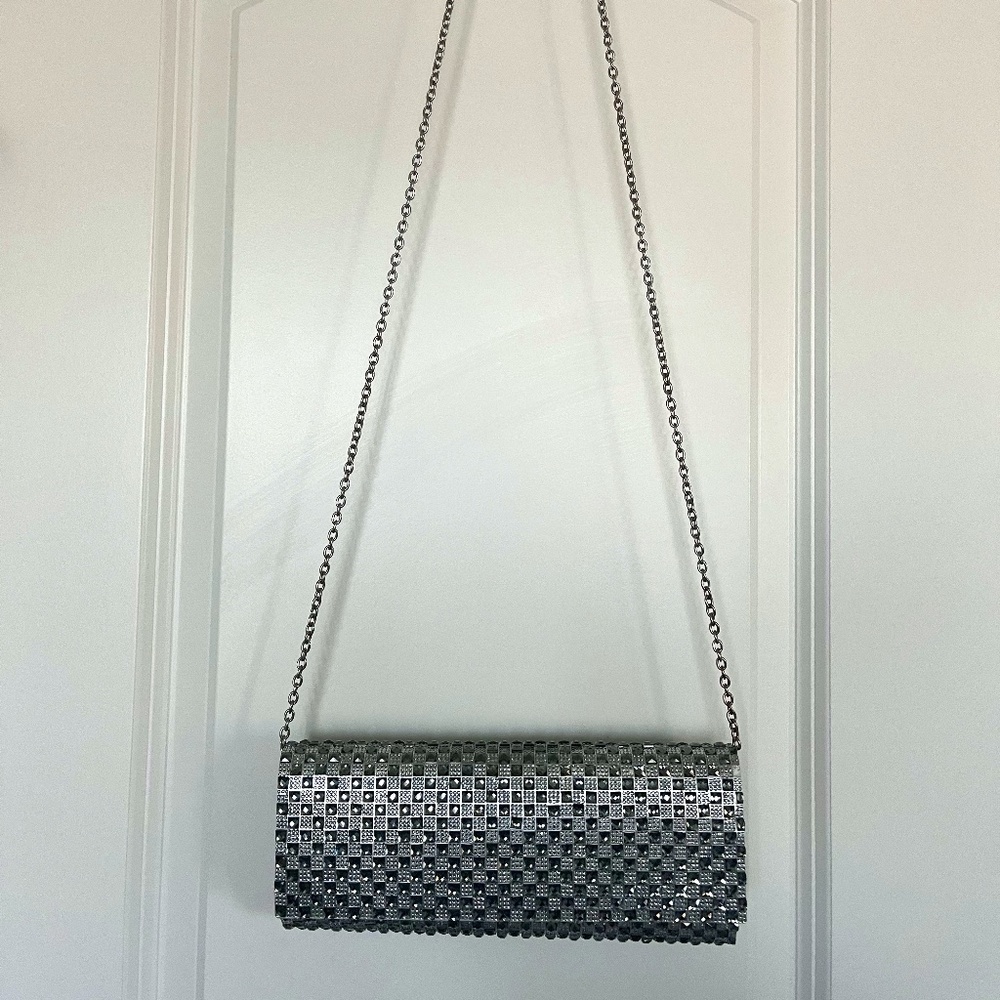 Silver Studded Clutch with Silver Chain